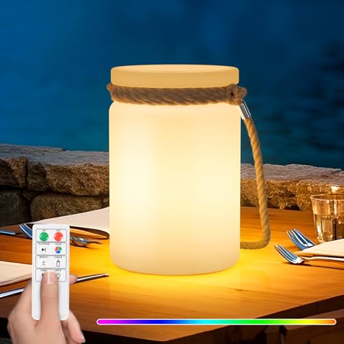 RWWR LED Akku Lampe Tischlampe Outdoor kabellos Warmweiß und RGB dimmbar USB-C Aufladung Tischleuchte für Terrasse Esstisch Garten Balkon Camping von RWWR