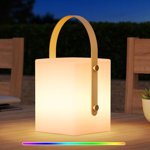 RWWR Outdoor Tischlampe LED Kabellos Tischleuchte Warmweiß und RGB für Terrasse Esstisch Garten Balkon Camping （Benötigt 3 AA-Batterien） von RWWR