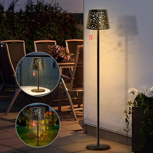 RWWR Solar Stehlampe Outdoor 2 in 1 Aufladbar 8 Farben IP44 Terrasse Stehleuchte Solar Garten Stehlampe Outdoor Ideal für Patio Balkon Garten (Mit Lichtsensor; Fernsteuerung) von RWWR