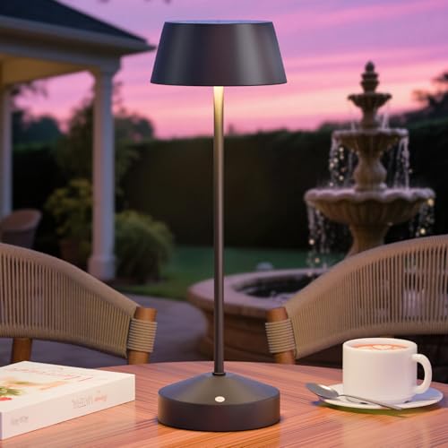 RWWR Solar Tischlampe LED Outdoor 3000K Touch-Schalter 2-in-1 Aufladung Tischlampe kabellos Akku Tischleuchte aufladbar dimmbar IP44 für Camping Garten Balkon Terrasse von RWWR
