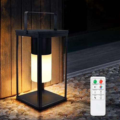 RWWR Solar Tischlampe Outdoor 2-in-1 Aufladung 8 Farben Dimmbar IP44 Tischlampe Kabellos LED Tischlampe Akku für Balkon Garten Terrasse (mit Fernsteuerung und Lichtsensor) von RWWR