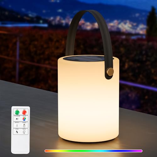 RWWR Solar Lampe Outdoor Solarlampen LED 2-in-1 Aufladung LED tischleuchte Akku Tischlampe kabellos mit Fernsteuerung 8 Farben Dimmbar IP44 für Terrasse Camping Garten Balkon (D) von RWWR