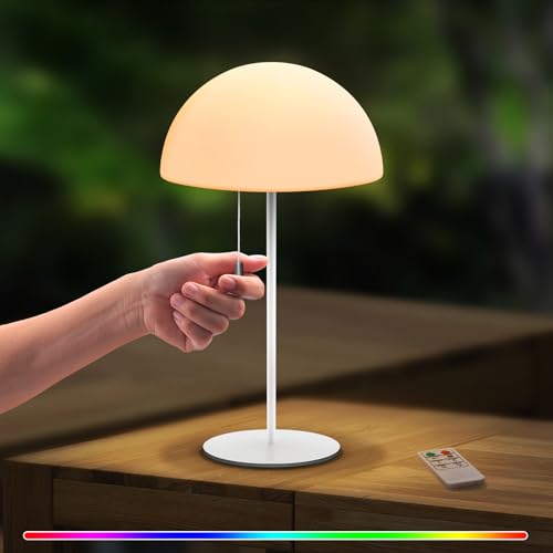 RWWR Tischlampe Outdoor Warmweißes Licht und 7 Farben Fernbedienung Dimmbar Tischlampe Kabellos LED Akku Tischlampe IP44 Schützen Geeignet für Esstisch Garten Balkon Terrasse (Weiß) von RWWR