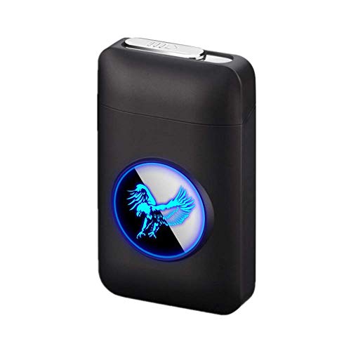 Zigarettenetui mit Feuerzeug, LED Grafik-Zigaretten-Etui, 2-in-1 Portable Elektronisches Lighter Flammenlose Aufladbar Zigarettenschachtel, Elegante Entwurf Feuerzeug Aufladbar Eagle Black von RWXCOW