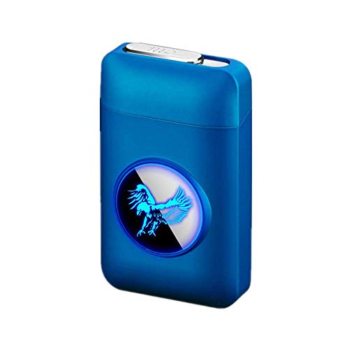 Zigarettenetui mit Feuerzeug, LED Grafik-Zigaretten-Etui, 2-in-1 Portable Elektronisches Lighter Flammenlose Aufladbar Zigarettenschachtel, Elegante Entwurf Feuerzeug Aufladbar Eagle blue von RWXCOW