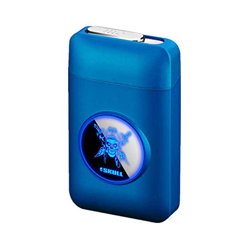 Zigarettenetui mit Feuerzeug, LED Grafik-Zigaretten-Etui, 2-in-1 Portable Elektronisches Lighter Flammenlose Aufladbar Zigarettenschachtel, Elegante Entwurf Feuerzeug Aufladbar Kopf blau von RWXCOW