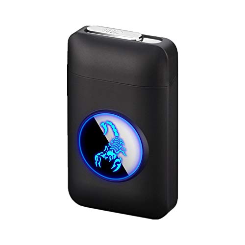 Zigarettenetui mit Feuerzeug, LED Grafik-Zigaretten-Etui, 2-in-1 Portable Elektronisches Lighter Flammenlose Aufladbar Zigarettenschachtel, Elegante Entwurf Feuerzeug Aufladbar Schwarzer Skorpion von RWXCOW