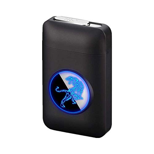 Zigarettenetui mit Feuerzeug, LED Grafik-Zigaretten-Etui, 2-in-1 Portable Elektronisches Lighter Flammenlose Aufladbar Zigarettenschachtel, Elegante Entwurf Feuerzeug Aufladbar Tiger schwarz von RWXCOW