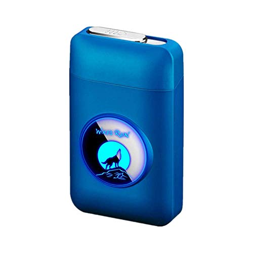 Zigarettenetui mit Feuerzeug, LED Grafik-Zigaretten-Etui, 2-in-1 Portable Elektronisches Lighter Flammenlose Aufladbar Zigarettenschachtel, Elegante Entwurf Feuerzeug Aufladbar Wolf blau von RWXCOW