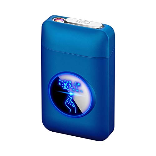 Zigarettenetui mit Feuerzeug, LED Grafik-Zigaretten-Etui, 2-in-1 Portable Elektronisches Lighter Flammenlose Aufladbar Zigarettenschachtel, Elegante Entwurf Feuerzeug Aufladbar blau von RWXCOW