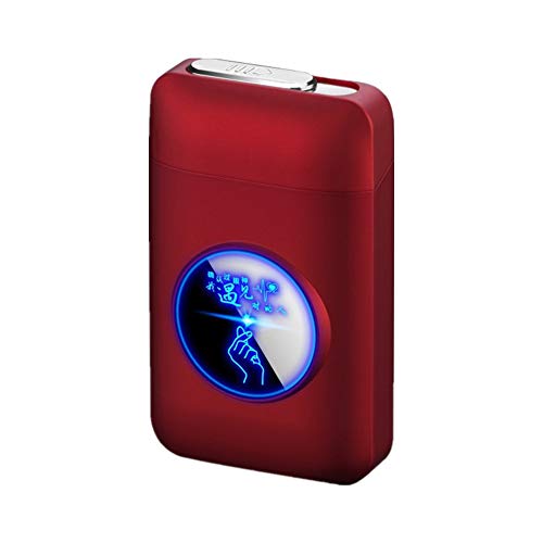 Zigarettenetui mit Feuerzeug, LED Grafik-Zigaretten-Etui, 2-in-1 Portable Elektronisches Lighter Flammenlose Aufladbar Zigarettenschachtel, Elegante Entwurf Feuerzeug Aufladbar gules von RWXCOW