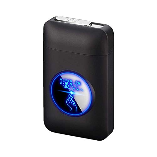 Zigarettenetui mit Feuerzeug, LED Grafik-Zigaretten-Etui, 2-in-1 Portable Elektronisches Lighter Flammenlose Aufladbar Zigarettenschachtel, Elegante Entwurf Feuerzeug Aufladbar schwarz von RWXCOW