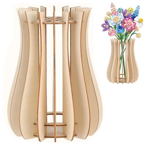 RXKFIGX 1 Stück Holzvase für Lego Blumen 7,9 Zoll 3D Hölzern Blumenvasen zur Aufbewahrung von Bausteine Rosen für Lego Rosen, Kirschblüten, Sonnenblumen, Tulpen, Narzissen, Lotus(klein ，33Löcher) von RXKFIGX