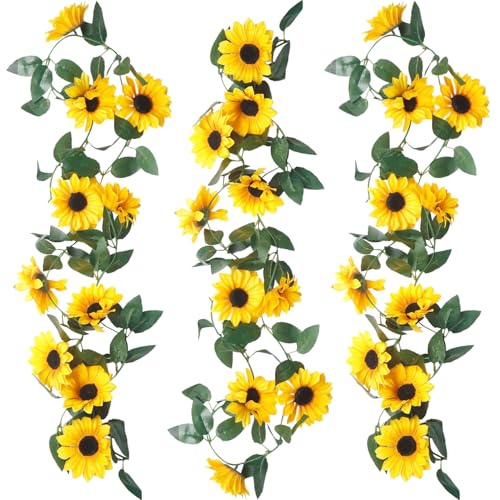 RXKFIGX 3 Stück Künstliche Sonnenblumen Girlande,Gefälschte Sonnenblumenranke,Sonnenblumegirlande,Hängend Girlande Blumen für DIY-Kranz Hochzeit Party Schlafzimmer Garten Deko von RXKFIGX