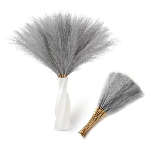 RXKFIGX 30 Stück Grau Pampasgras, Pampasgras Künstlich, 55cm Pampasgra Deko,Pampasgra Deko Trockenblumen Getrocknete Blumen Deko Kunstblumen Pflanzen für Hochzeit Büro Schlafzimmer Wohnzimme von RXKFIGX