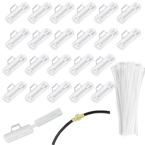 RXKFIGX 50 Stück kabelbeschriftung,Kabeletiketten Transparente Wasserdichtes Kabelkennzeichnung,kabelbeschriftung clip mit 50pcs Nylon Kabelbinder für Kennzeichnung und Sortierung von Kabeln Aller Art von RXKFIGX