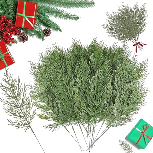 RXKFIGX 50 Stück Künstliche Tannenzweige,34 cm Künstliche Kiefernzweige Kunststoff Kiefernblätter,Gefälschte Tannenzweige DIY Zubehör Für Hochzeiten,Gärten,Bürodekorationen,Weihnachtsverzierung von RXKFIGX
