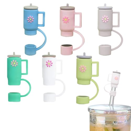 RXKFIGX 6 Stück Cup Shaped Straw Cap Staubschutzstopfen Entzückende Silikon Strohhalm Abdeckung Wiederverwendbare Trinkhalm Straw Stopper Safe Food Grade Silicone Straw Cap für Dekor 10mm Strohhalme von RXKFIGX