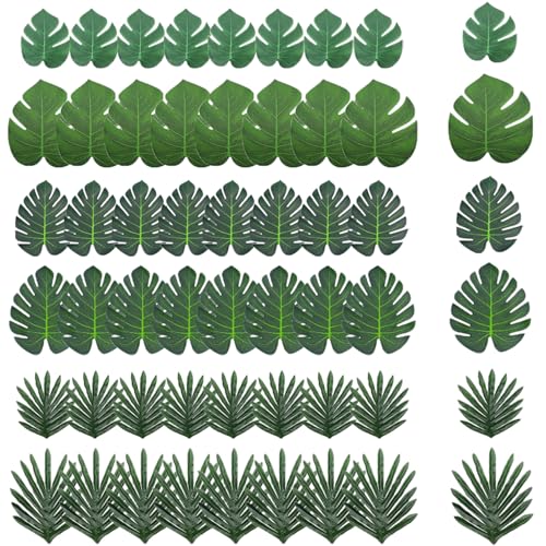 RXKFIGX 48 Stück Künstliche Blätter Monstera Deko Tropischen Pflanze Deko Tropische Pflanze Safariblätter Künstliche Blätter Palmblätter für Hawaiian Luau Dschungel Strand Thema Party von RXKFIGX