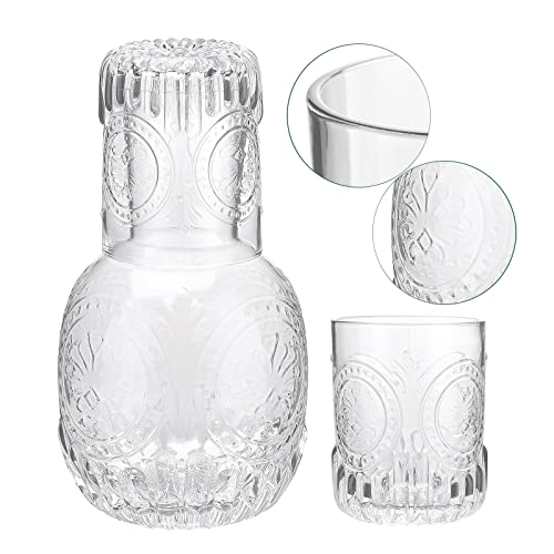 RXMORI 1 Krug 2 Tassen Nachttisch-Wasserkaraffe, dickes Glas, Mundspüler, Vintage-Nachttisch, Glaskaraffe mit Tasse, Glaskrug, Glaswaren-Set von RXMORI