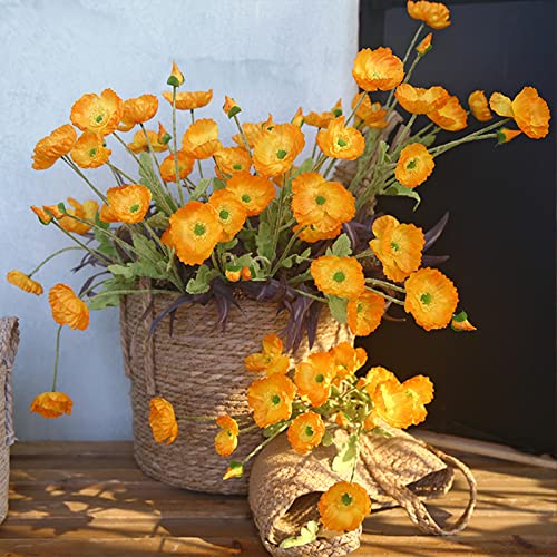 RXMORI 10 Stück Künstliche Blumensträucher, 60 cm Simulation 4-Kopf-Kunstblumen-Stiel-Picks, Seidenblumenarrangement für Hohe Vasen-Heimdekoration(Gelb Orange) von RXMORI