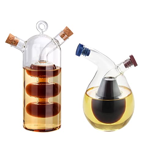 RXMORI 2 x Öl- und Essigspender-Flasche, Doppelglas-Olivenölflasche, transparente Glas-Ölflasche, transparentes Glas-Küchenzubehör von RXMORI
