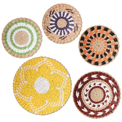 RXMORI Boho-Wandkorb-Dekor-Set, handgefertigt, gewebte Rattan-Wandplatten, runde, flache Weidenkörbe für Wohnzimmer, Schlafzimmer (20 cm-25 cm-30 cm) von RXMORI