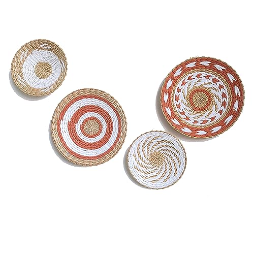 RXMORI Boho-Wandkorb-Dekor-Set, handgefertigt, gewebte Rattan-Wandplatten, runde, flache Weidenkörbe für Wohnzimmer, Schlafzimmer (25 cm - 34 cm) von RXMORI