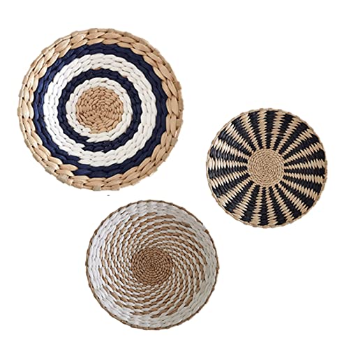 RXMORI Boho-Wandkorb-Dekor-Set, handgefertigt, gewebte Rattan-Wandplatten, runde flache Weidenkörbe für Wohnzimmer, Schlafzimmer, 3 Stück, 5cmx5cmx5cm von RXMORI