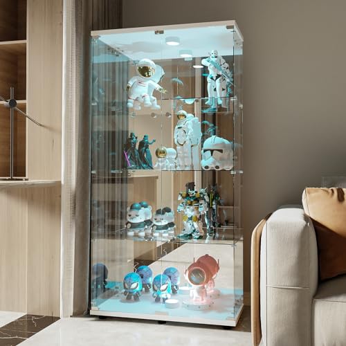RXMORI Glasvitrine Standvitrine,4 Lagen Glas Vitrine Sammlervitrine Vitrinenschrank,LED Glasvitrine Schrank mit Türen und Schloss,Wohnzimmer Vitrine (2 Türen, Weiß B) von RXMORI