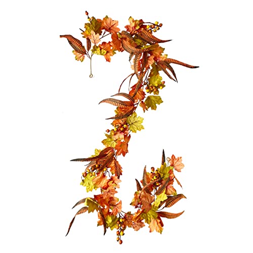RXMORI Künstliche Herbst-Girlande mit Ahornblättern, Hängende Ranke, Künstliche Beeren, Sonnenblumen-Kürbis, Herbstdekoration für Hochzeit, Party, Erntedankfest, Abendessen, Kamintür(#1) von RXMORI