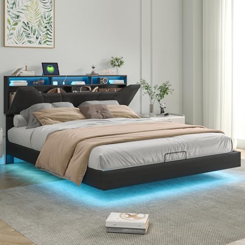 RXMORI Polsterbett 140 x 200 cm, Doppelbett mit Stauraum und Lattenrost,Kopfteil mit Staufach, Hydraulisch Stauraumbett Rückenlehne Bettgestell, ohne Matratze (140 x 200 cm) von RXMORI