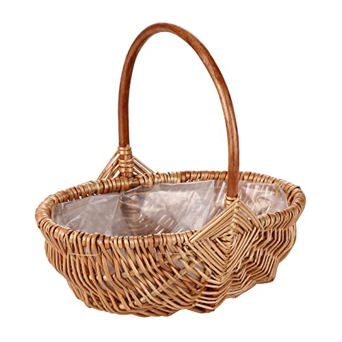 RXMORI Rattan-Blumenkorb, Weiden-Picknickkorb, Handgefertigter Weiden-Pflanzkorb mit Kunststoffauskleidung und Griff, Gewebter Aufbewahrungskorb für Zuhause, Hochzeit, Gartendekoration(S) von RXMORI