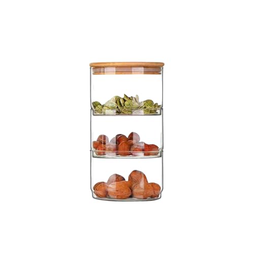 RXMORI Vorratsdosen aus Glas, stapelbare Glasdosen, Küchen-Lebensmittelbehälter, Süßigkeiten-Einmachglas, Snack- und Trockenobst-Organizer, Glas, Salatschüssel mit Deckel (3 Ebenen) von RXMORI