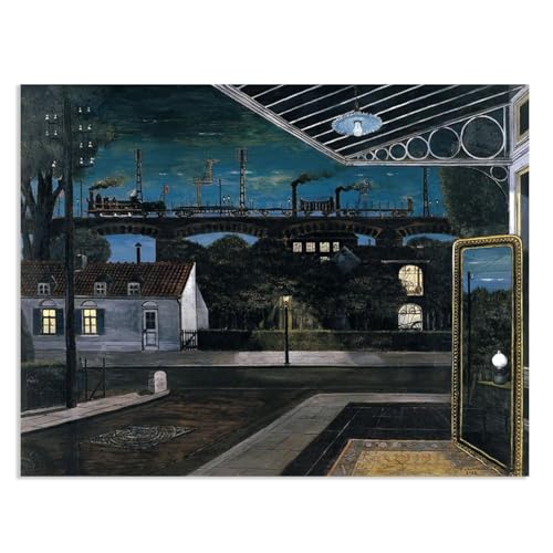 RXNHGJDS Paul Delvaux Druck auf Leinwand Das Viadukt Surrealismus Leinwandkunst Ölgemälde Kunstwerk Poster Bild Wanddekoration Wohnzimmer50x40cm(20x16in) poster von RXNHGJDS
