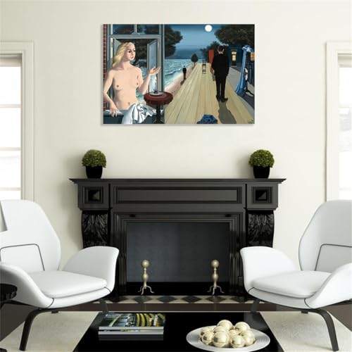 RXNHGJDS Paul Delvaux Druck auf Leinwand Der Abschied Surrealismus Leinwandkunst Ölgemälde Kunstwerk Poster Bild Wanddekoration Wohnzimmer75x50cm(30x20in) poster von RXNHGJDS