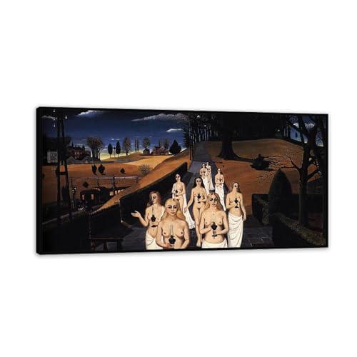 RXNHGJDS Paul Delvaux Druck auf Leinwand Der Korege Surrealismus Leinwandkunst Ölgemälde Kunstwerk Poster Bild Wanddekoration Wohnzimmer100x50cm(40x20in) Schwarz gerahmt von RXNHGJDS
