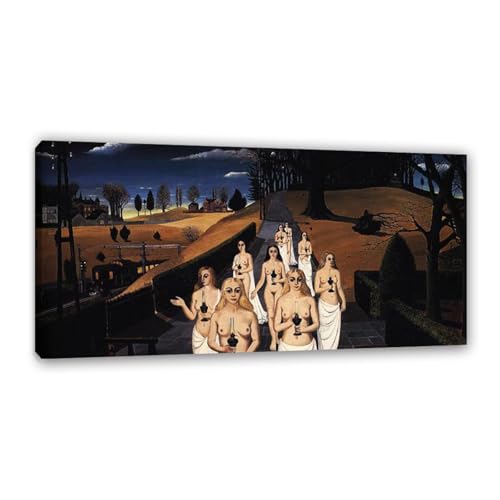 RXNHGJDS Paul Delvaux Druck auf Leinwand Der Korege Surrealismus Leinwandkunst Ölgemälde Kunstwerk Poster Bild Wanddekoration Wohnzimmer140x70cm(56x28in) Gerahmt von RXNHGJDS