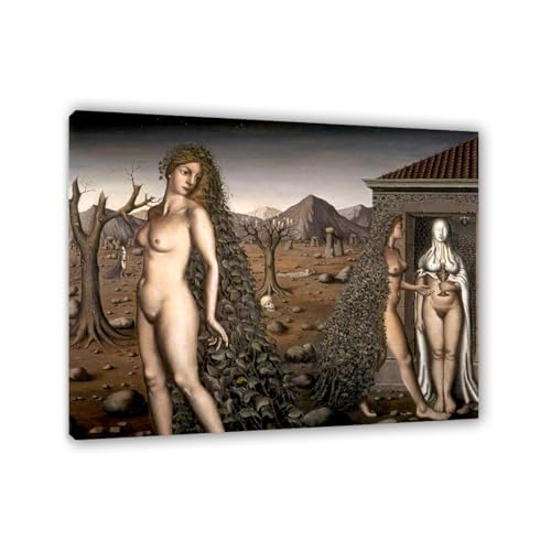 RXNHGJDS Paul Delvaux Druck auf Leinwand Der Ruf der Nacht Surrealismus Leinwandkunst Ölgemälde Kunstwerk Poster Bild Wanddekoration Wohnzimmer35x30cm(14x12in) Gerahmt von RXNHGJDS