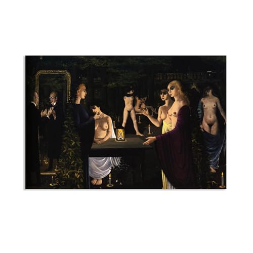 RXNHGJDS Paul Delvaux Druck auf Leinwand Der Sabbat Surrealismus Leinwandkunst Ölgemälde Kunstwerk Poster Bild Wanddekoration Wohnzimmer75x50cm(30x20in) poster von RXNHGJDS