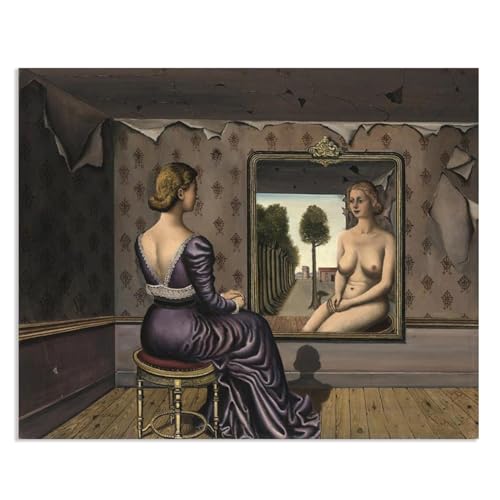 RXNHGJDS Paul Delvaux Druck auf Leinwand Der Spiegel Surrealismus Leinwandkunst Ölgemälde Kunstwerk Poster Bild Wanddekoration Wohnzimmer90x70cm(36x28in) poster von RXNHGJDS