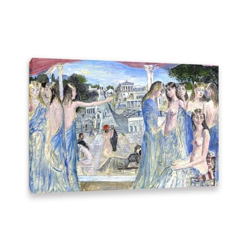 RXNHGJDS Paul Delvaux Druck auf Leinwand Der Studienchor Surrealismus Leinwandkunst Ölgemälde Kunstwerk Poster Bild Wanddekoration Wohnzimmer55x40cm(22x16in) Gerahmt von RXNHGJDS