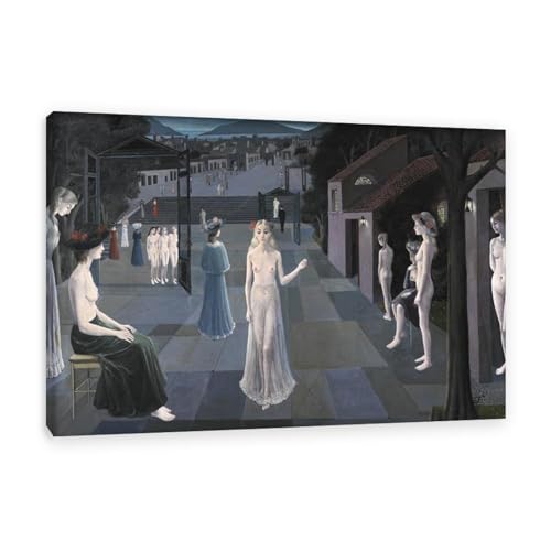 RXNHGJDS Paul Delvaux Druck auf Leinwand Der Weg nach Rom Surrealismus Leinwandkunst Ölgemälde Kunstwerk Poster Bild Wanddekoration Wohnzimmer45x30cm(18x12in) Gerahmt von RXNHGJDS