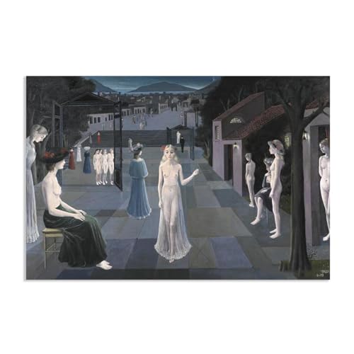 RXNHGJDS Paul Delvaux Druck auf Leinwand Der Weg nach Rom Surrealismus Leinwandkunst Ölgemälde Kunstwerk Poster Bild Wanddekoration Wohnzimmer75x50cm(30x20in) poster von RXNHGJDS