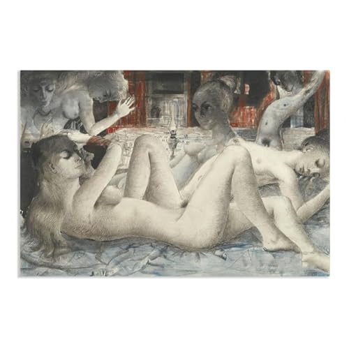 RXNHGJDS Paul Delvaux Druck auf Leinwand Die Dämonen der Nacht Surrealismus Leinwandkunst Ölgemälde Kunstwerk Poster Bild Wanddekoration Wohnzimmer75x50cm(30x20in) poster von RXNHGJDS