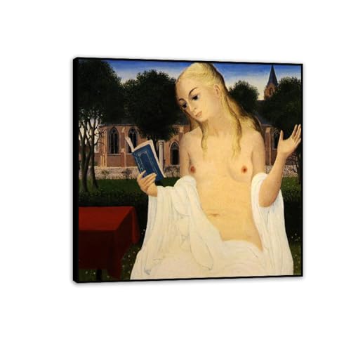 RXNHGJDS Paul Delvaux Druck auf Leinwand Die Dame der Loos Surrealismus Leinwandkunst Ölgemälde Kunstwerk Poster Bild Wanddekoration Wohnzimmer50x50cm(20x20in) Schwarz gerahmt von RXNHGJDS