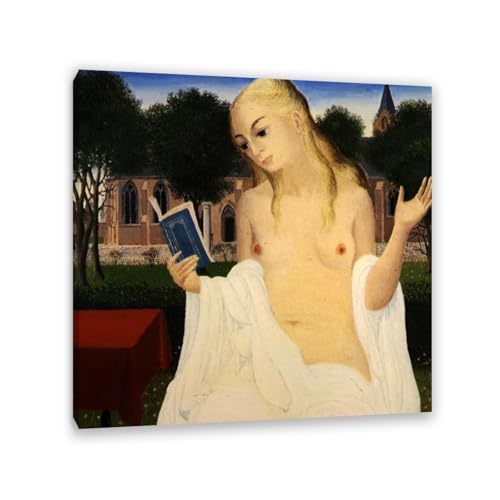 RXNHGJDS Paul Delvaux Druck auf Leinwand Die Dame der Loos Surrealismus Leinwandkunst Ölgemälde Kunstwerk Poster Bild Wanddekoration Wohnzimmer60x60cm(24x24in) Gerahmt von RXNHGJDS