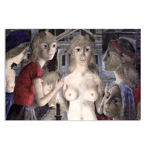 RXNHGJDS Paul Delvaux Druck auf Leinwand Die Kerze Surrealismus Leinwandkunst Ölgemälde Kunstwerk Poster Bild Wanddekoration Wohnzimmer75x50cm(30x20in) poster von RXNHGJDS