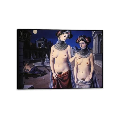 RXNHGJDS Paul Delvaux Druck auf Leinwand Die Kinderwagen Surrealismus Leinwandkunst Ölgemälde Kunstwerk Poster Bild Wanddekoration Wohnzimmer70x50cm(28x20in) Schwarz gerahmt von RXNHGJDS