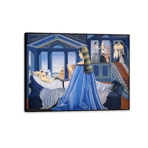 RXNHGJDS Paul Delvaux Druck auf Leinwand Die Verkündigung Surrealismus Leinwandkunst Ölgemälde Kunstwerk Poster Bild Wanddekoration Wohnzimmer50x40cm(20x16in) Schwarz gerahmt von RXNHGJDS